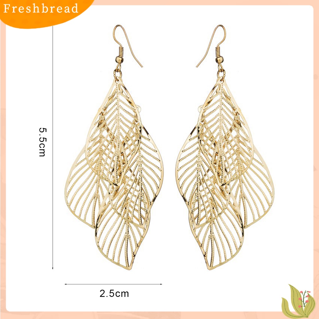 &lt; Freshbread &gt; 1pasang Lady Menjuntai Anting Stainless Indah Curled Tepi Berongga Keluar Bentuk Daun Anting Gantung Perhiasan Perempuan