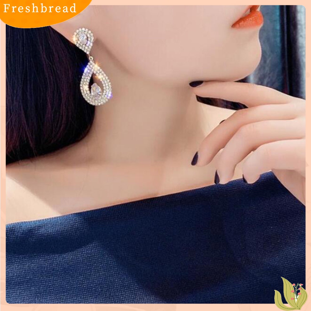 &lt; Freshbread &gt; Wanita Elegan Berlian Imitasi Jantung Teardrop Menjuntai Ear Drop Earrings Perhiasan Pesta