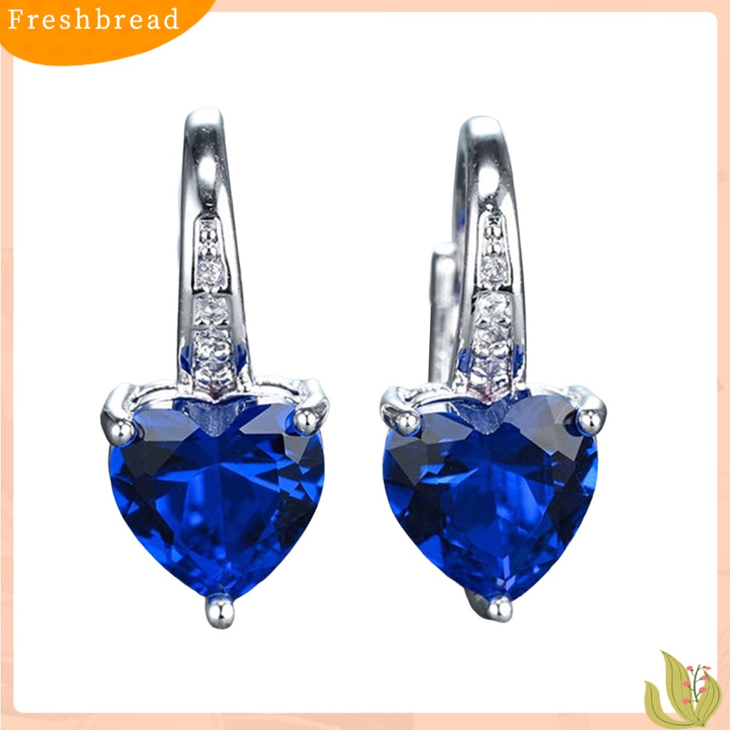 &lt; Freshbread &gt; 1pasang Anting Leaverback Tindik Romantis Mewah Berbentuk Hati Cubic Zirconia Menjuntai Anting Perhiasan Pesta