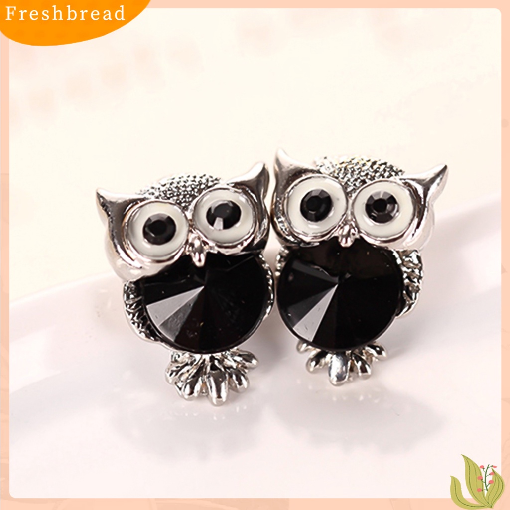 < Freshbread > Ear Studs Owl Berbentuk Berlian Imitasi Hias Alloy Stud Earrings Charm Perhiasan Fashion Untuk Pesta