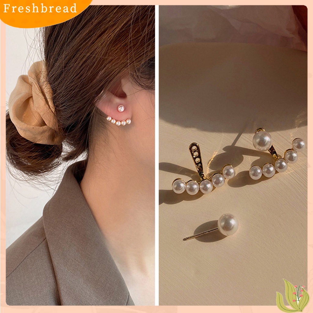 &lt; Freshbread &gt; 1pasang Anting Pejantan Temperamen Elegan Kilau Terang Hias Semua Pertandingan Perhiasan Hadiah Multi-Wear Fashion Wanita Cinta Hati Mutiara Imitasi Telinga Studs Untuk Pakaian Sehari-Hari