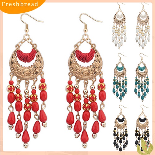 &lt; Freshbread &gt; Wanita Retro Bulan Sabit Telinga Tetes Menjuntai Rumbai Kait Anting Gaya Boho