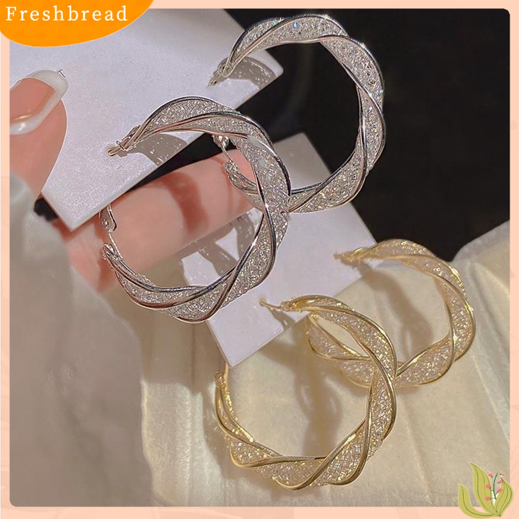 &lt; Freshbread &gt; 1pasang Anting Lingkaran Bersinar Imitasi Zirkon Berlebihan Tidak Teratur Memutar Berdandan Elektroplating Temperamen Wanita Anting Hoop Untuk Pacaran