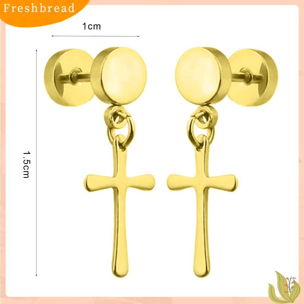 &lt; Freshbread &gt; 1pasang Pria Anting Gantung Warna Solid Permukaan Halus Dilapisi Bentuk Salib Wanita Anting Perhiasan