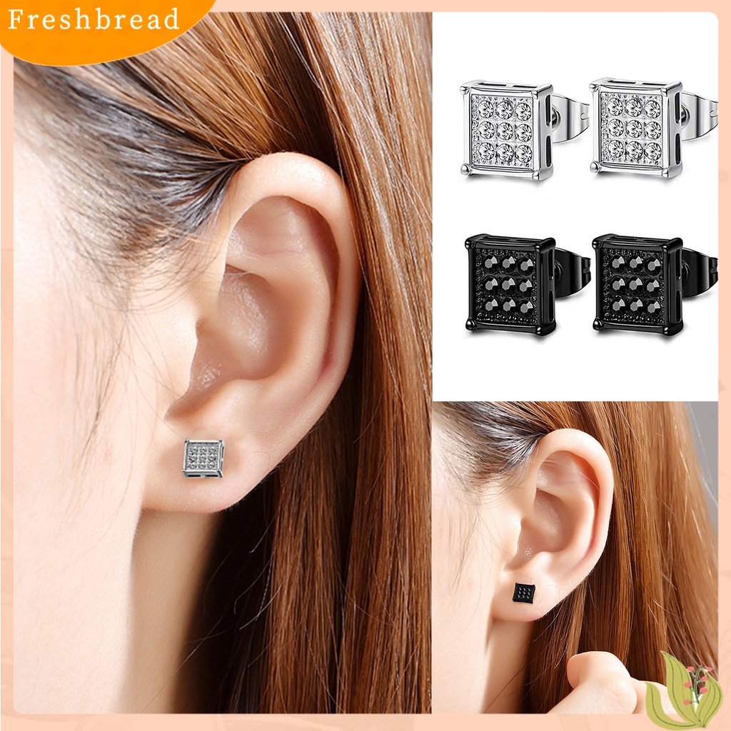 &lt; Freshbread &gt; 1pasang Anting Tusuk Pria Gaya Korea Bentuk Persegi Anting Laki Stainless Steel Keren Untuk Pakaian Sehari-Hari