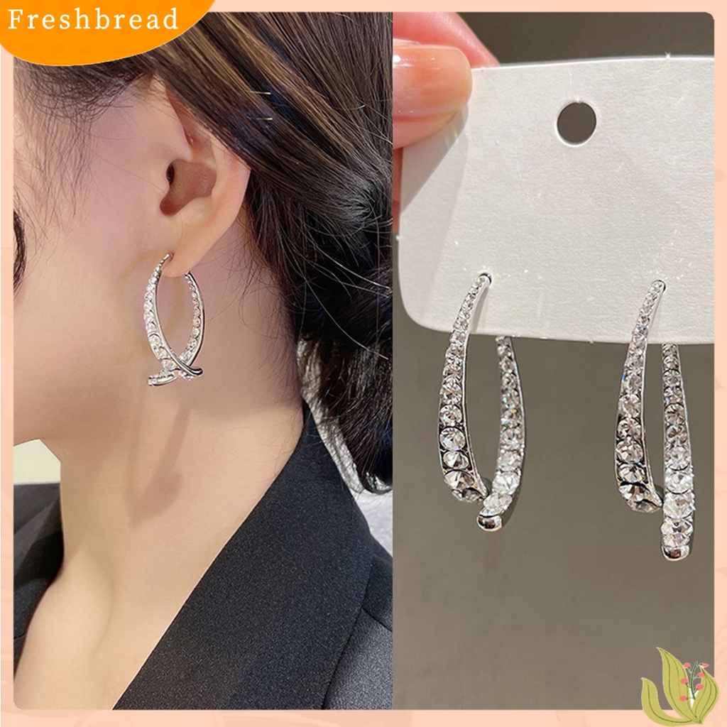 &lt; Freshbread &gt; 1pasang Romantis Pengerjaan Halus Ear Studs Wanita Cubic Zirconia Arc Fishtail Anting Elegan Untuk Tanggal