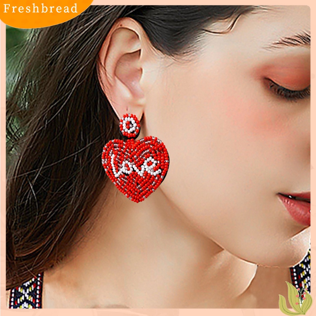 &lt; Freshbread &gt; 1pasang Wanita Drop Earrings Indah Berlebihan Warna Kontras Manual Braided Heart Hanging Earrings Hadiah