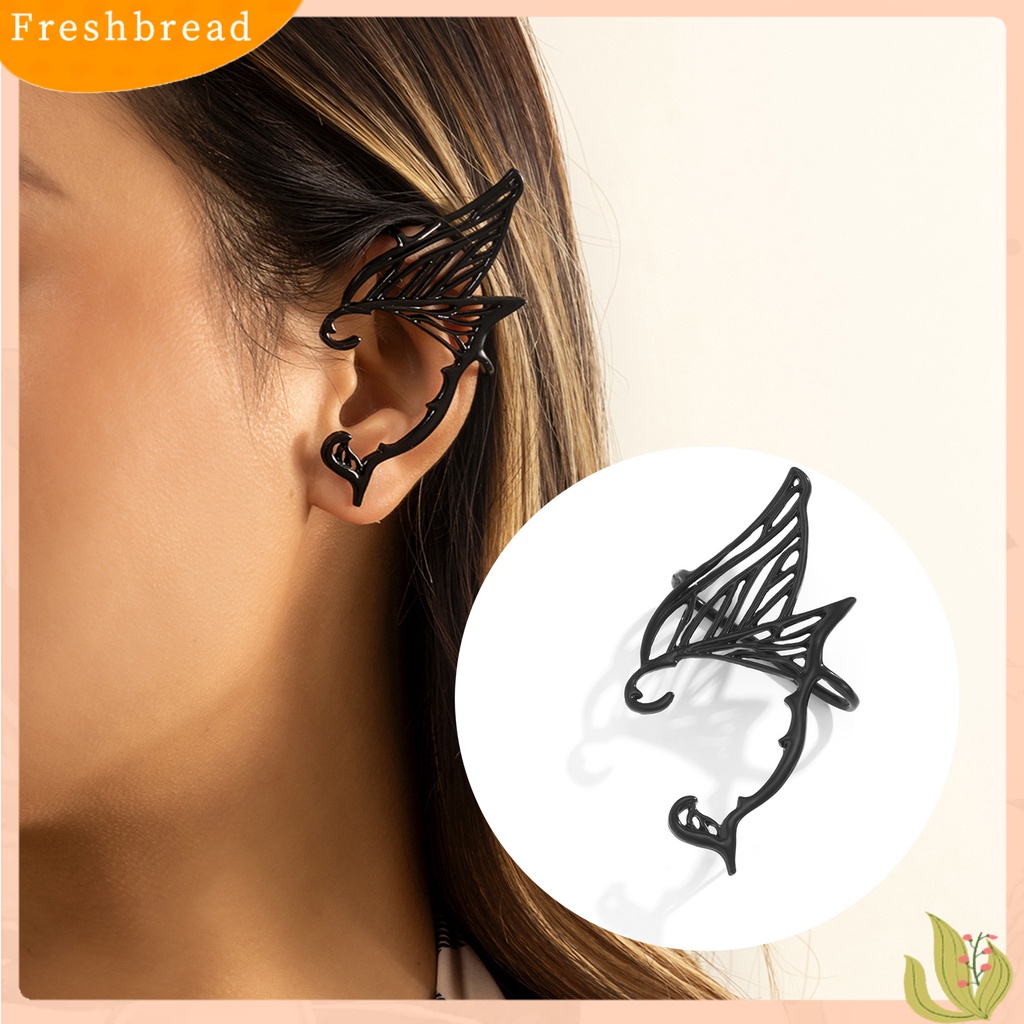 &lt; Freshbread &gt; 1Pc Klip Anting Bentuk Sayap Elf Dekorasi Timbul Alloy Vintage Alloy Metal Elf Dragon Earrings Hadiah