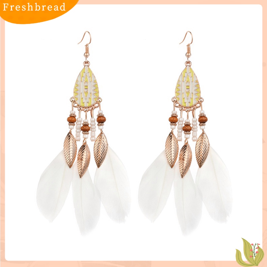 &lt; Freshbread &gt; 1pasang Anting Kait Gaya Etnik Tetesan Air Liontin Manik-Manik Kepribadian Eye-catching Dekorasi Hypoallergenic Bulu Buatan Vintage Menjuntai Anting-Anting