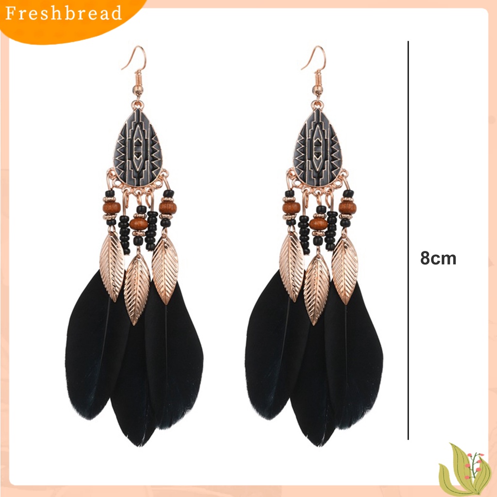 &lt; Freshbread &gt; 1pasang Anting Kait Gaya Etnik Tetesan Air Liontin Manik-Manik Kepribadian Eye-catching Dekorasi Hypoallergenic Bulu Buatan Vintage Menjuntai Anting-Anting