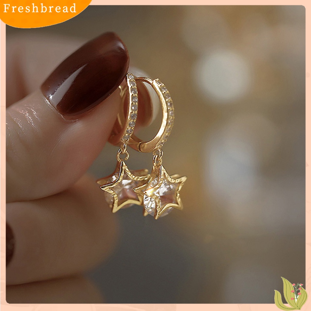 &lt; Freshbread &gt; 1pasang Drop Earrings Elegan Temperamen Retro Bling Berlian Imitasi Bintang Liontin Wanita Earrings Perhiasan Aksesoris