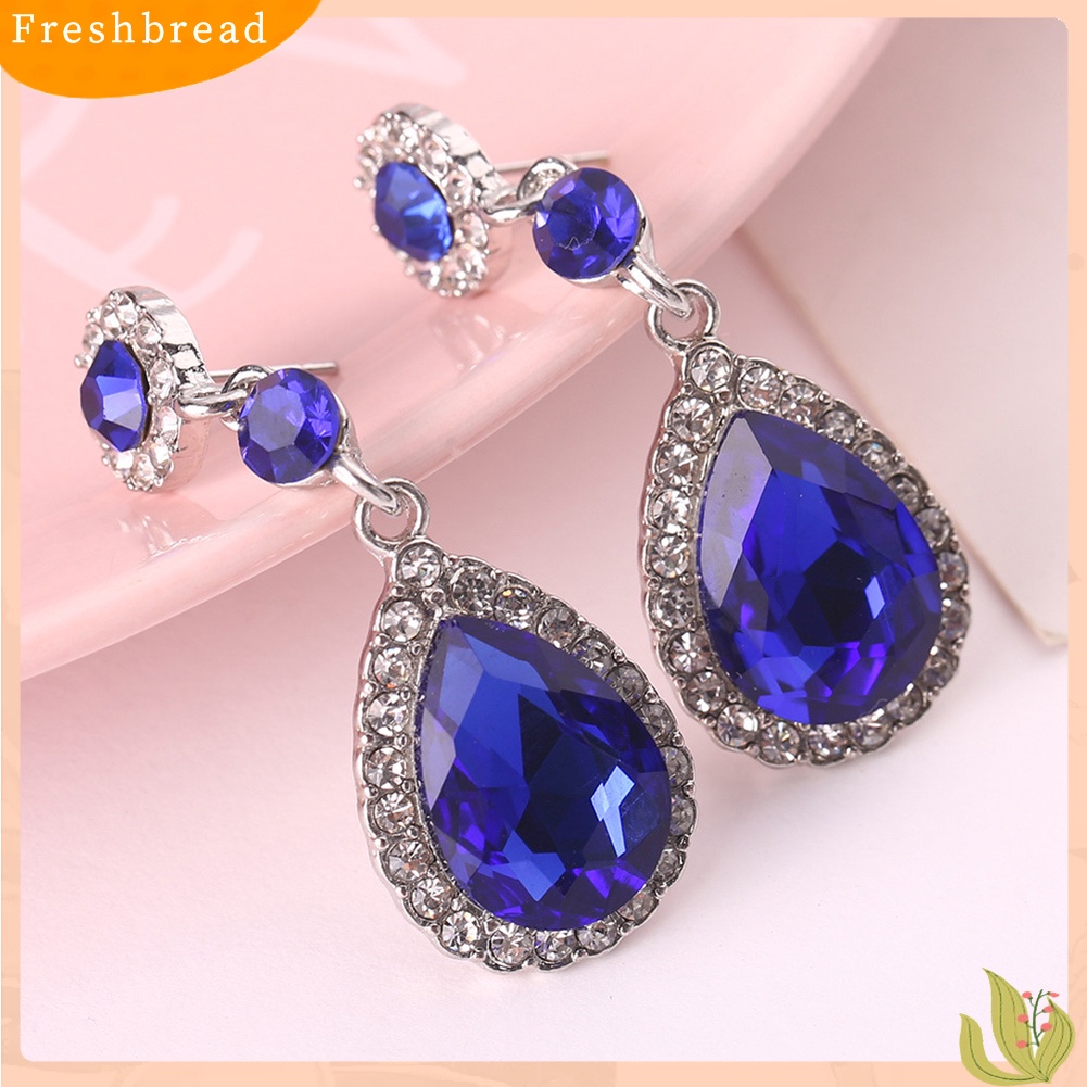 &lt; Freshbread &gt; Pesta Fashion Wanita Berlian Imitasi Mengkilap Bertatahkan Tetesan Air Panjang Menjuntai Stud Earrings