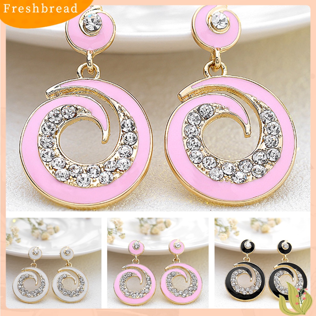 &lt; Freshbread &gt; 1pasang Anting Wanita Berlian Imitasi Warna Kontras Anting Drop Stainless Bulat Untuk Pacaran