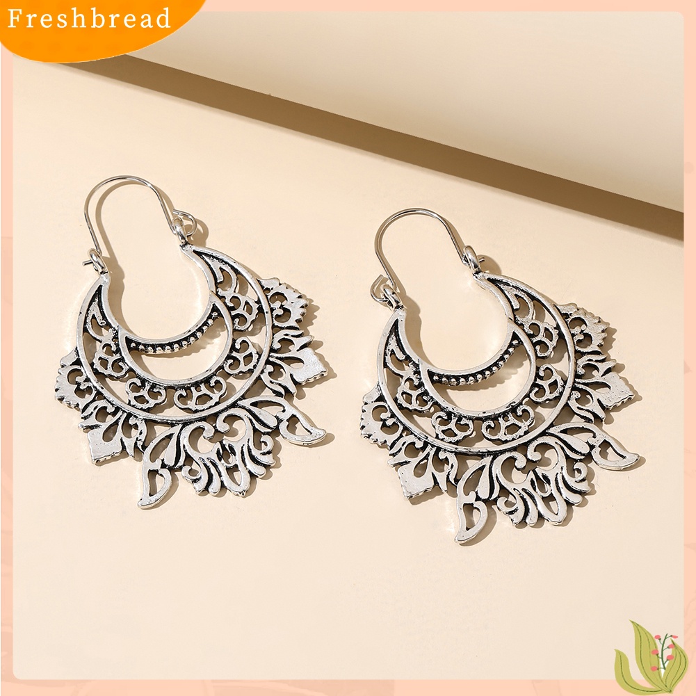 &lt; Freshbread &gt; Vintage Wanita Setengah Lingkaran Berlebihan Tindik Bunga Terukir Anting Perhiasan