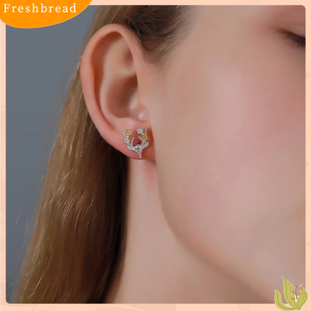 &lt; Freshbread &gt; Wanita Gadis Tanduk Rusa Anting Kepala Rusa Lucu Hewan Telinga Studs Perhiasan Hadiah