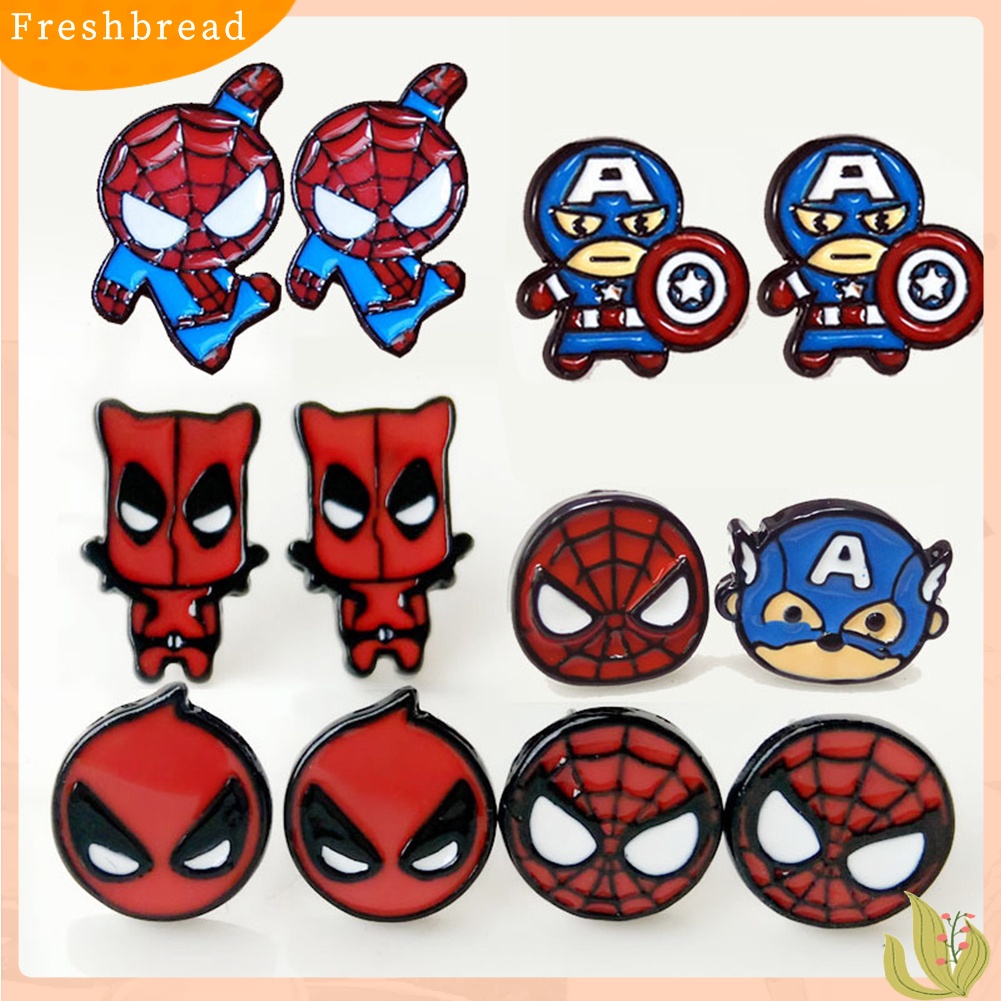 &lt; Freshbread &gt; Fashion Spider Man Deadpool Captain America Kartun Enamel Ear Studs Earrings