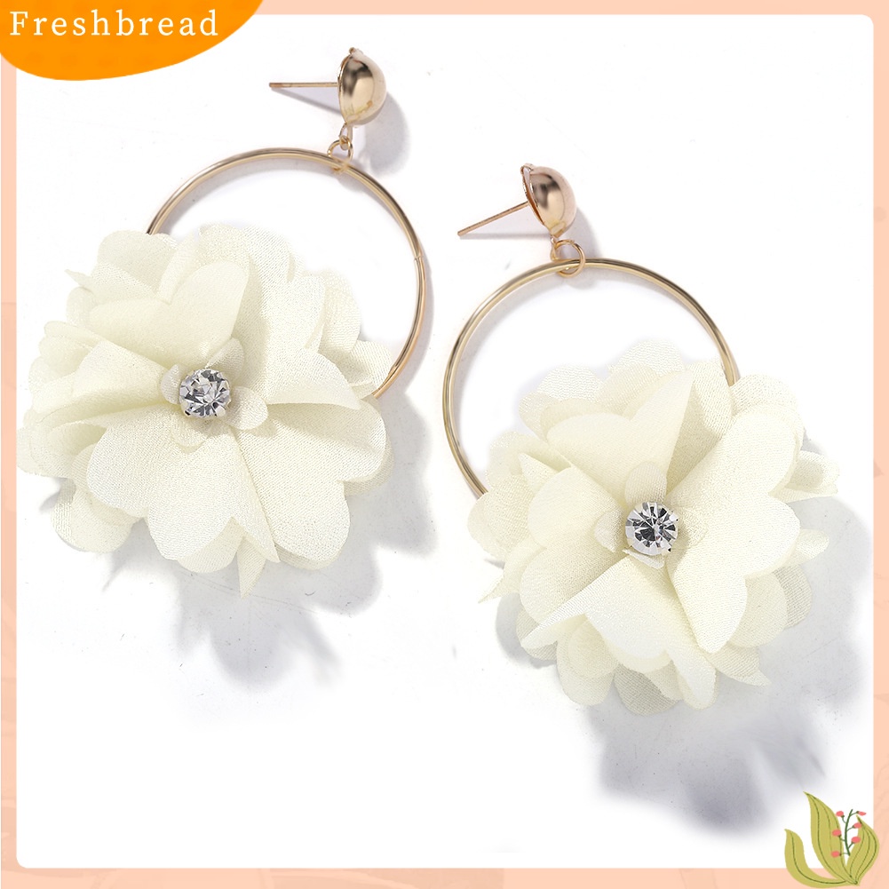 &lt; Freshbread &gt; Fashion Wanita Berlian Imitasi Bunga Bulat Menjuntai Ear Drop Earrings Perhiasan Hadiah