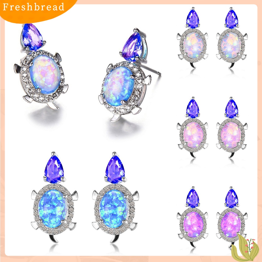 &lt; Freshbread &gt; Fashion Wanita Kura-Kura Imitasi Opal Berlian Imitasi Ear Stud Earrings Perhiasan Pesta