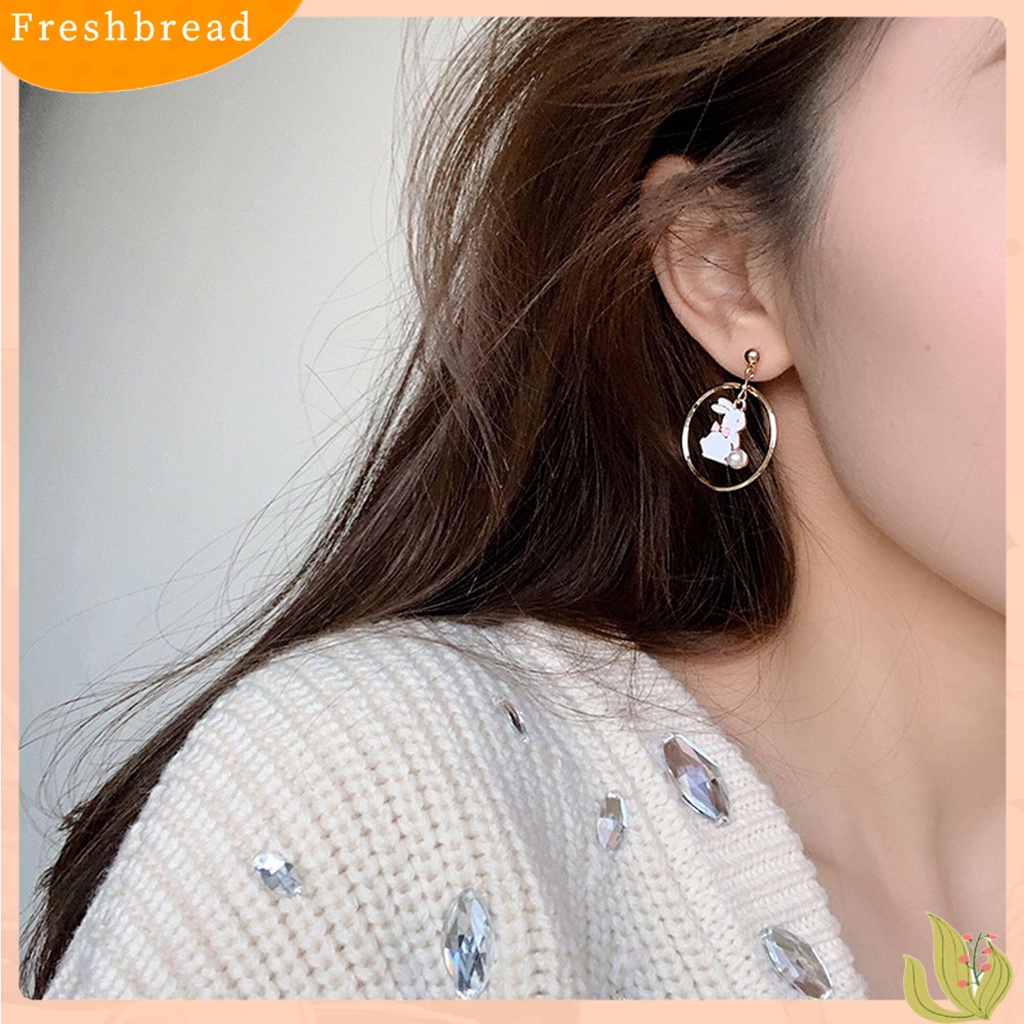 &lt; Freshbread &gt; 1pasang Stud Earrings Dissymmetry Cincin Berongga Berlian Imitasi Mutiara Imitasi Hadiah Kartun Kelinci Bulan Bintang Gadis Drop Earrings Fashion Perhiasan