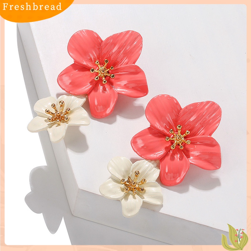 &lt; Freshbread &gt; 1pasang Ear Studs Trendy Tidak Alergi Indah Elegan Lapisan Ganda Desain Bunga Anting Wanita Untuk Pesta