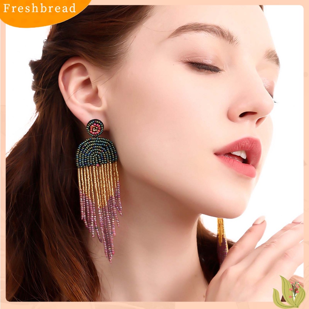 &lt; Freshbread &gt; 1pasang Manik-Manik Anting Rumbai Bentuk Air Terjun Anti-Alergi Mudah Menerapkan Manik-Manik Berwarna Drop Earrings Untuk Anak Perempuan