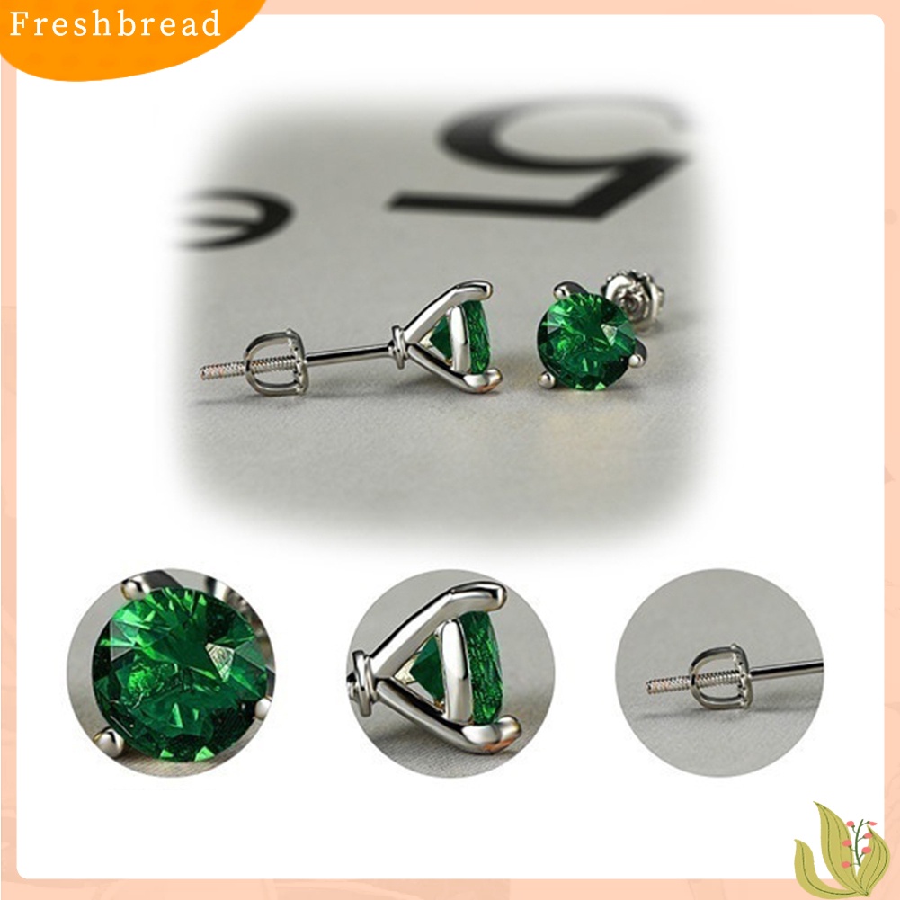 &lt; Freshbread &gt; Wanita Bulat Cubic Zirconia Tiga Cabang Sekrup Telinga Stud Anting Perhiasan Hadiah