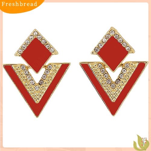 &lt; Freshbread &gt; Punk Fashion Berlian Imitasi Segitiga Minyak Drop Ear Stud Earrings Perhiasan Geometris