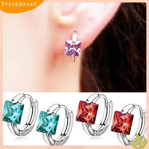 &lt; Freshbread &gt; Anting Huggie Wanita Kotak Bersinar Cubic Zirconia Silver Plated Eardrop Masa Kini