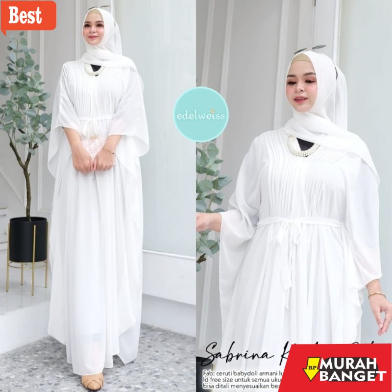 GAMIS RAMADHAN TERBARU UNTUK WANITA- kaftan set pasmina ori edelweis kaftan putih mewah kaftan lebar