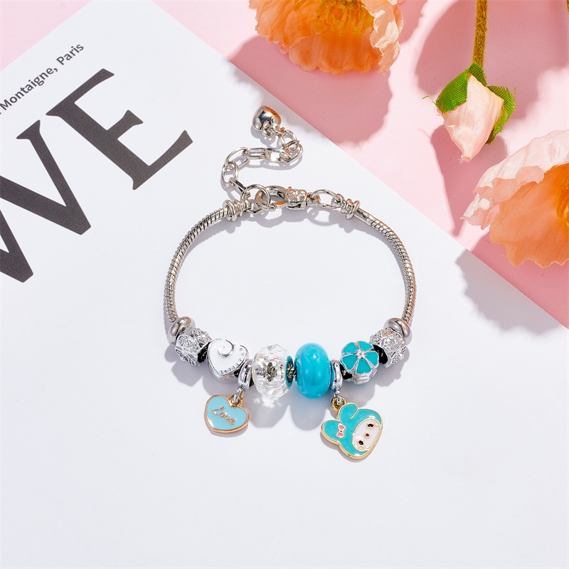 XiaoboACC Anime Kartun Melody Kuromi Liontin Manik-Manik DIY Stainless Steel Terbuka Dapat Disesuaikan Gelang