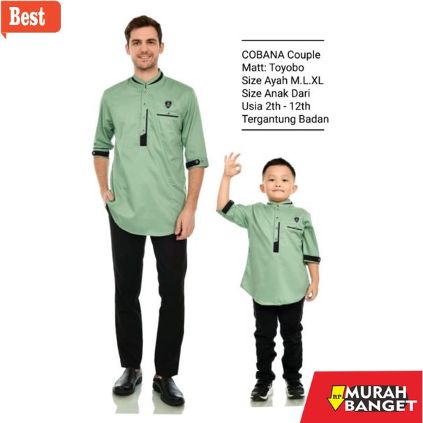 Kemeja untuk lebaran terbaru- Cobana Store - Baju Koko Kurta Couple Ayah Dan Anak Warna Hijau Mint B