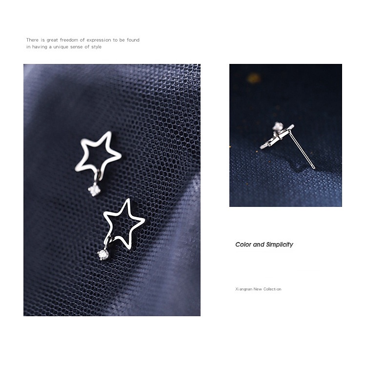 Goldkingdom Aksesoris Perhiasan Fashion Ready Stock Anting Bintang Bergerak Berlapis Perak Dilubangi-out Anting Segi Lima Anting Earrings Perempuan