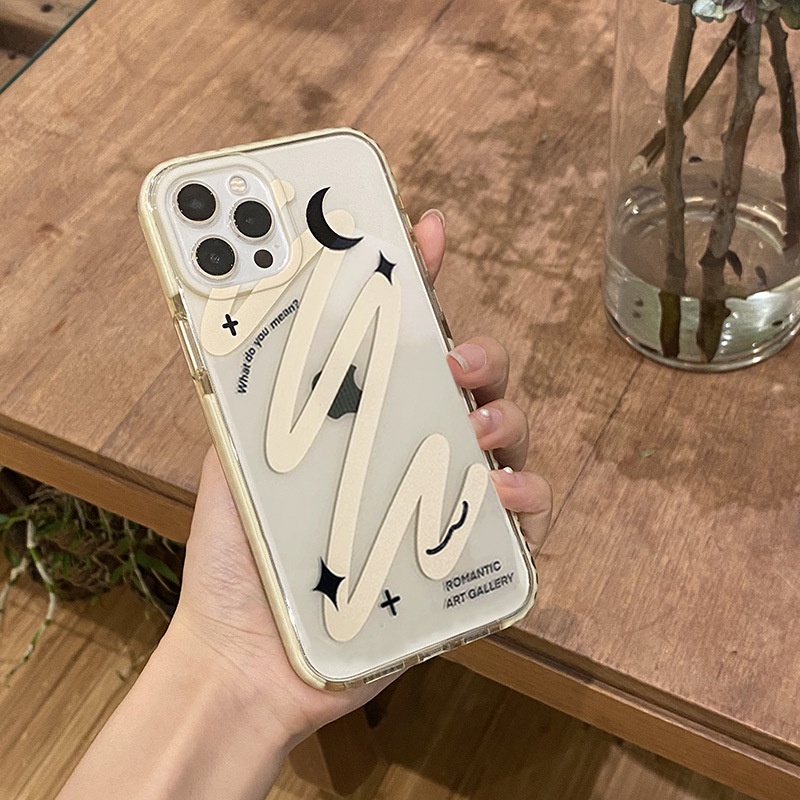 IPHONE Ins Vintage Kuning Transparan Doodle Casing Ponsel Cover Untuk Iphone7 8 PLUS X XR XS 11 12 13 MINI PRO MAX SE 2020