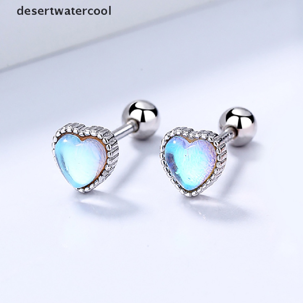 Deid 1pasang925 Sterling Silver Fashion Romantis Warna-Warni Jantung Sekrup Stud Anting-Anting Untuk Wanita Pesta Pernikahan Perhiasan Halus Hadiah Perempuan Pendientes Martijn