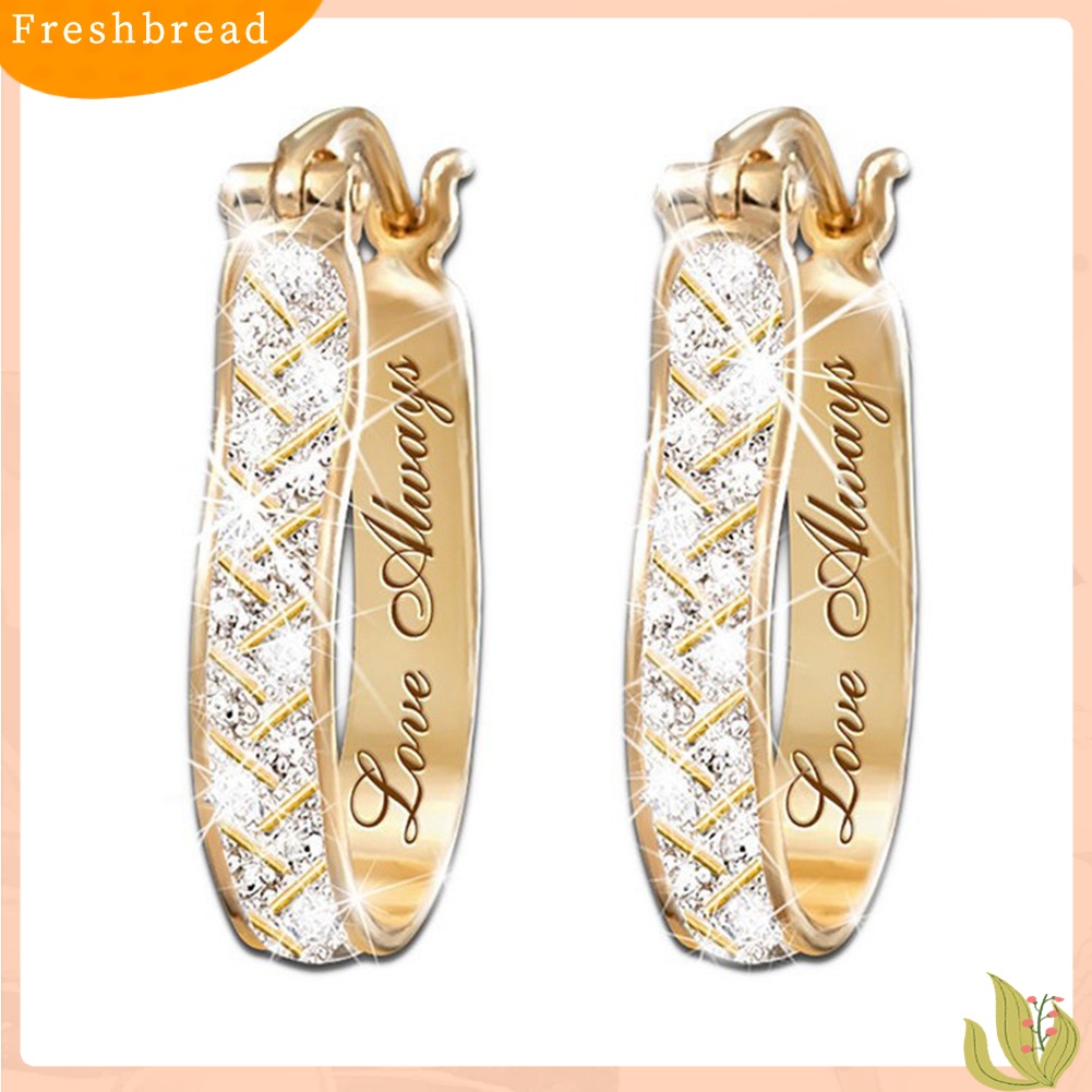 {In Stock} Wanita Fashion Kristal Imitasi Cubic Zirconia Alloy Hoop Earrings Pesta Perhiasan Hadiah