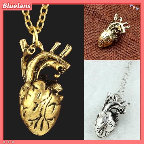 {In Stock} Pria Retro 3D Anatomi Manusia Berongga Hati Liontin Kalung Punk Sweater Rantai