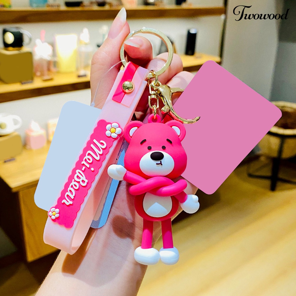 Twowood Key Chain Stretchable Long-legged PVC Kartun Strawberry Bentuk Beruang Key Ring Pendant Dekorasi Rumah