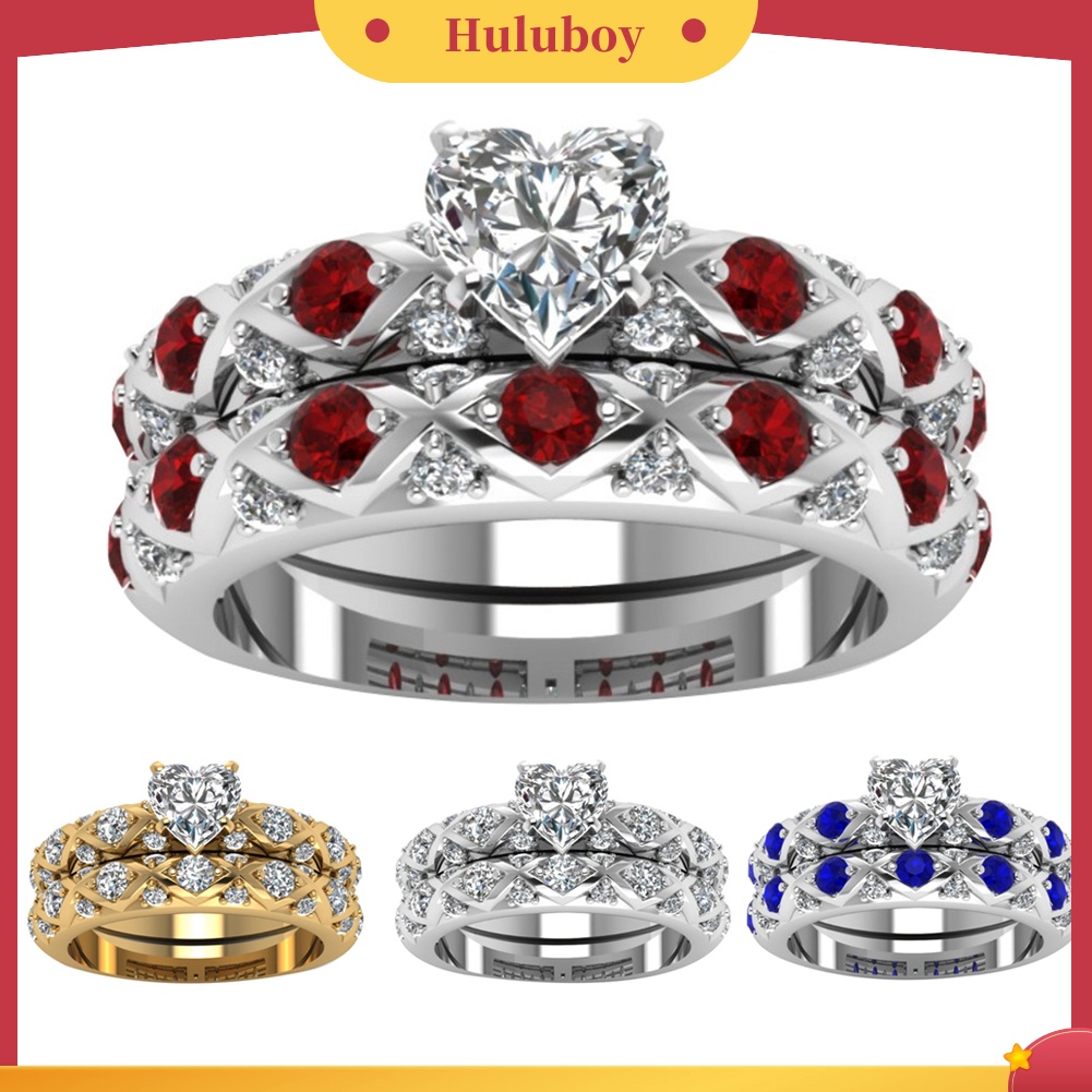 {Ready Stock} Mewah Wanita Cubic Zirconia Hati Belah Ketupat Cincin Pernikahan Pertunangan Perhiasan Hadiah