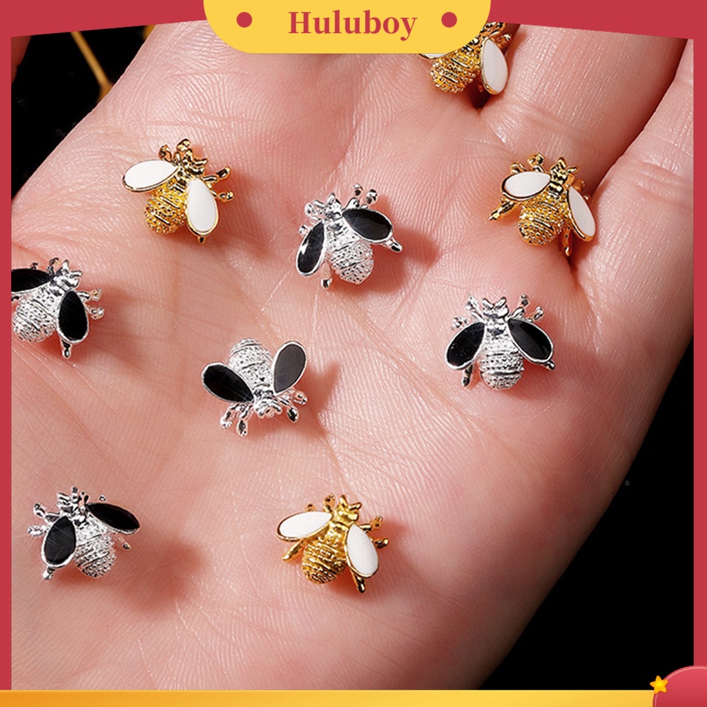 {In Stock} 10Pcs Nail Art Little Bee Gloss Tiga Dimensi Gaya Punk DIY Vintage Silver Golden Lebah Kecil Nail Art Decor Nail Salon Supply