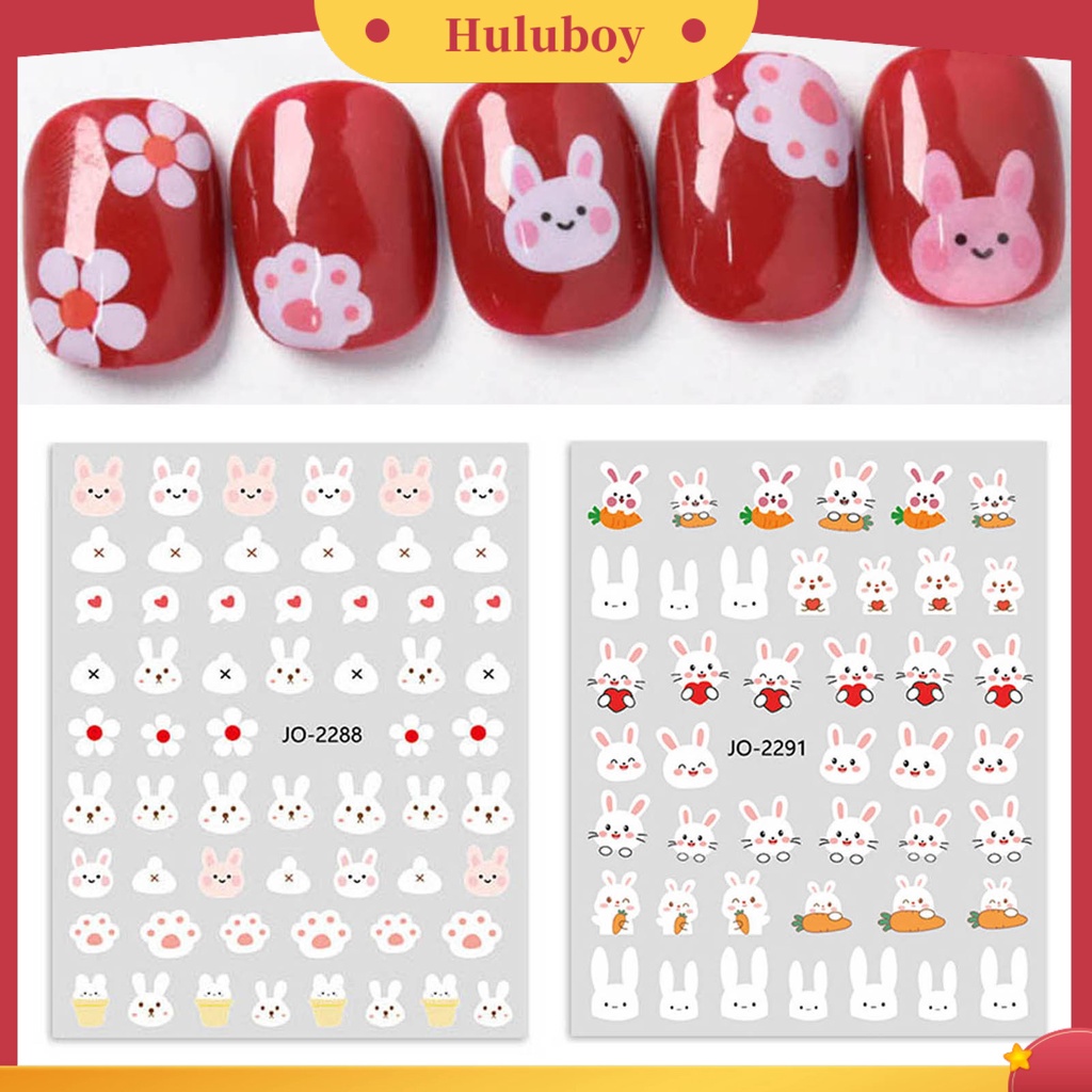 {In Stock} 2Pcs Stiker Kuku Tidak Luntur Perekat Diri Yang Dapat Dilepas DIY Eye-catching Kartun Kelinci Wortel Stiker Kuku Manicure Aksesoris Salon Kuku Supply