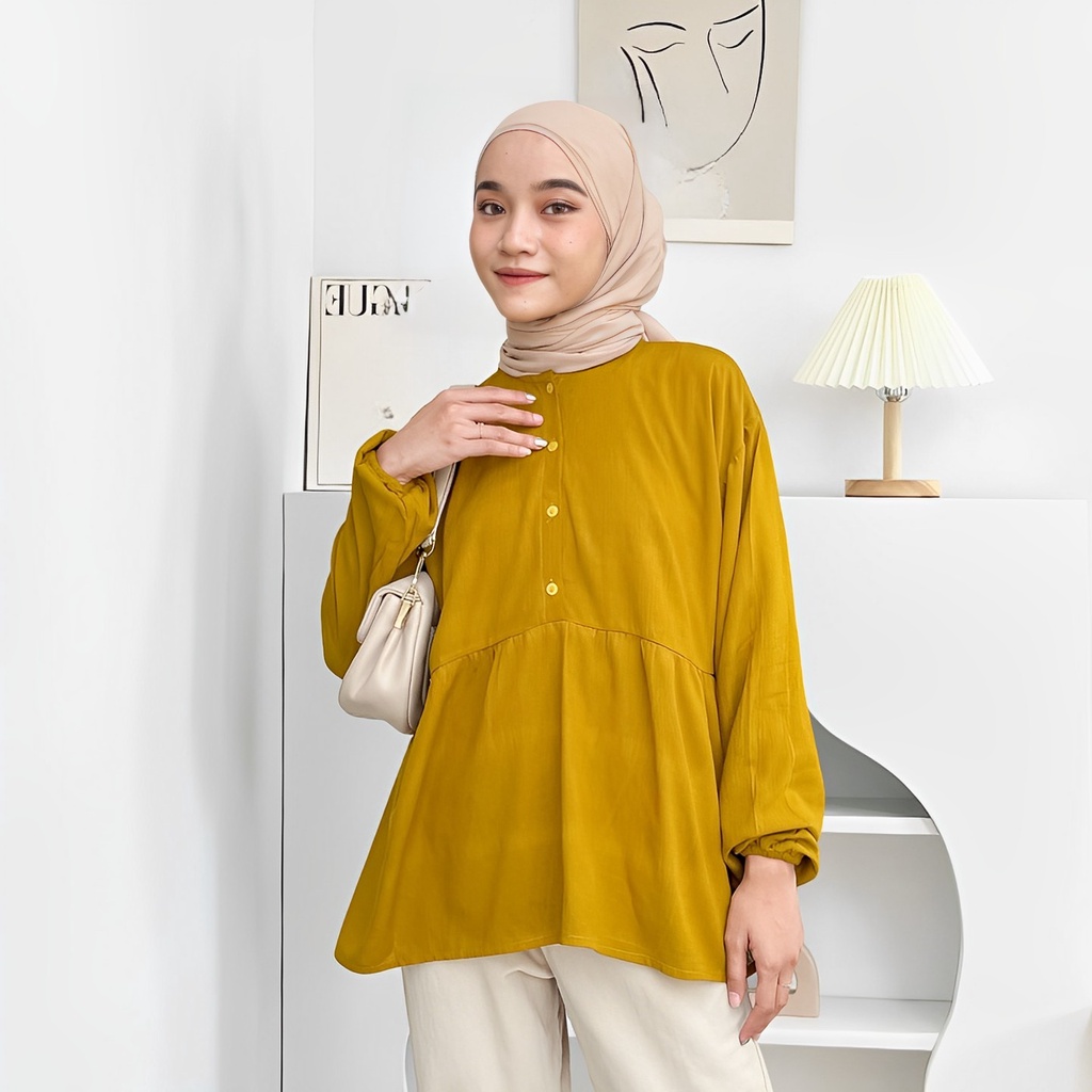 Hijabstuff Maudy Blouse Polos Rayon Crinkle Ld 120 Bb 80 Kg Atasan wanita