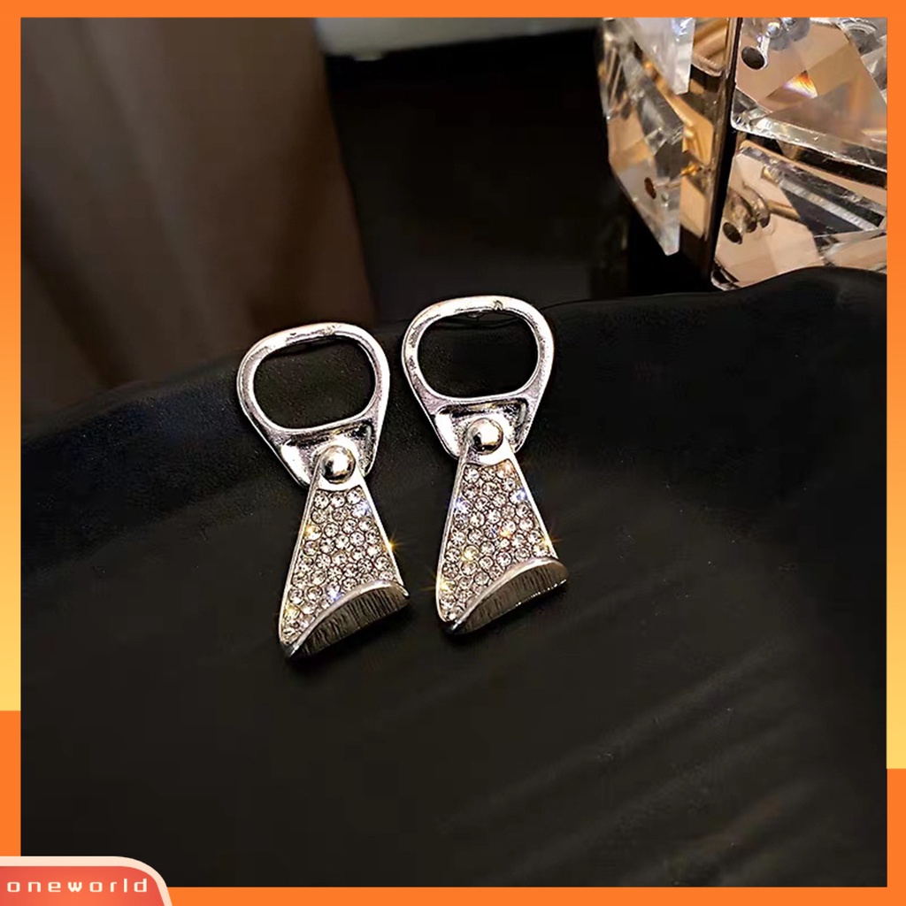 [OWR] 1pasang Wanita Anting Geometris Berlian Imitasi Menawan Pengerjaan Halus Berkilau Berdandan Hypoallergenic Toples Tarik Cincin Kreatif Stud Earrings Perhiasan Aksesori