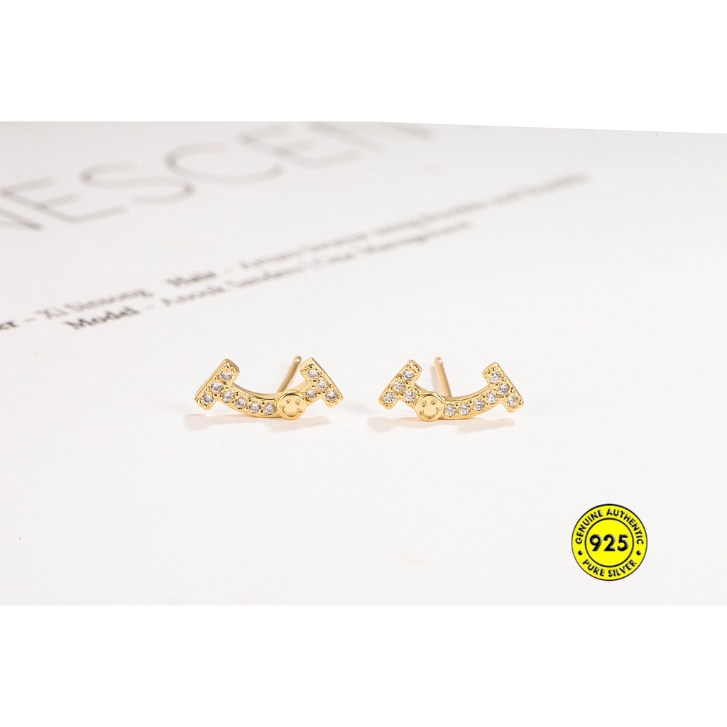 Anting S925 Silver Needle Smile Simple Dan Compact Berlian Imitasi Melengkung Untuk Wanita U1218