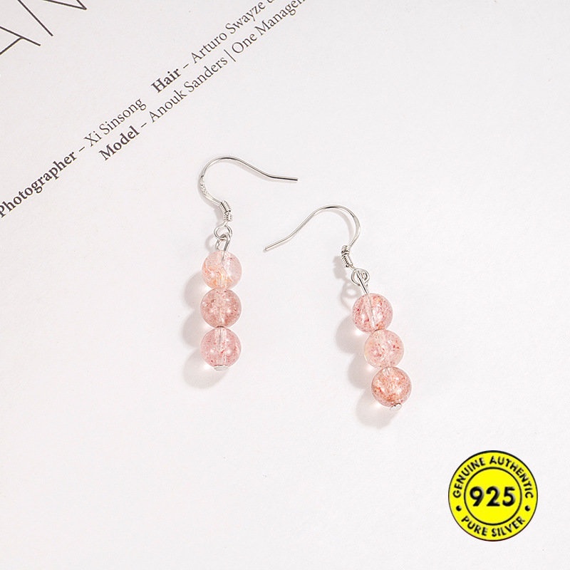 Menarik Anting Pria Pink Strawberry Quartz U1216