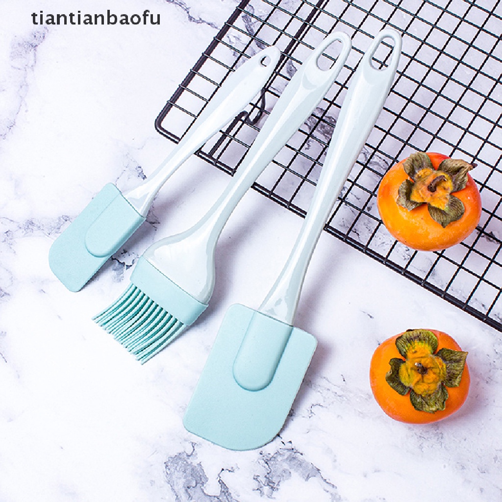 [tiantianbaofu] 3pcs/set Silikon Scraper Baking Tools DIY Kue Butter Cream Spatula Kuas Minyak Butik