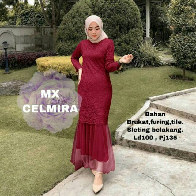 Ready Stock ✅ Dress Muslim Maxi Celmira Duyung Brukat Realpict Dress Wisuda Dress Muslim Duyung Gami