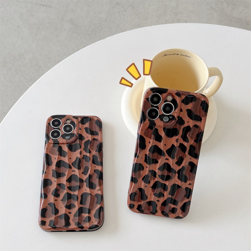 Fashion！Vintage Brown Leopard Print Soft Case iP iPhone 11 12 13 14 + Plus Pro Max FTD IMD Casing Apple