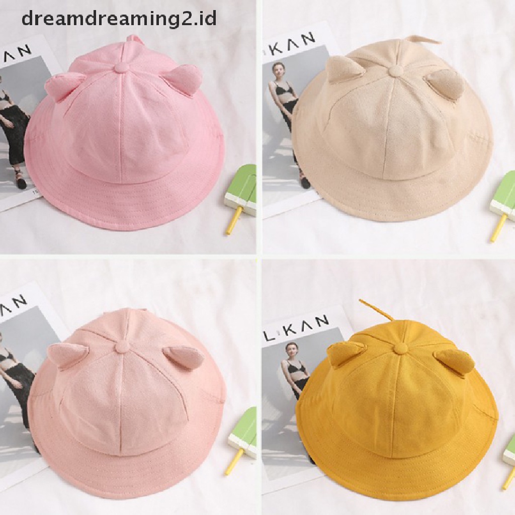 (hot) Gadis Wanita Fashion Topi Bucket Telinga Kucing Lucu Ruffle Topi Matahari Musim Panas Outdoor//