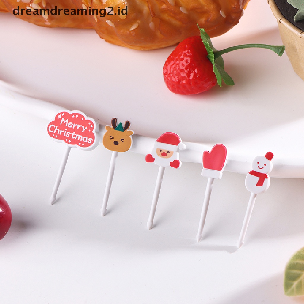 (hot) Merry Christmas Fruit Fork Kid Kue Buah Tusuk Gigi Bento Lunch Bento Pesta//