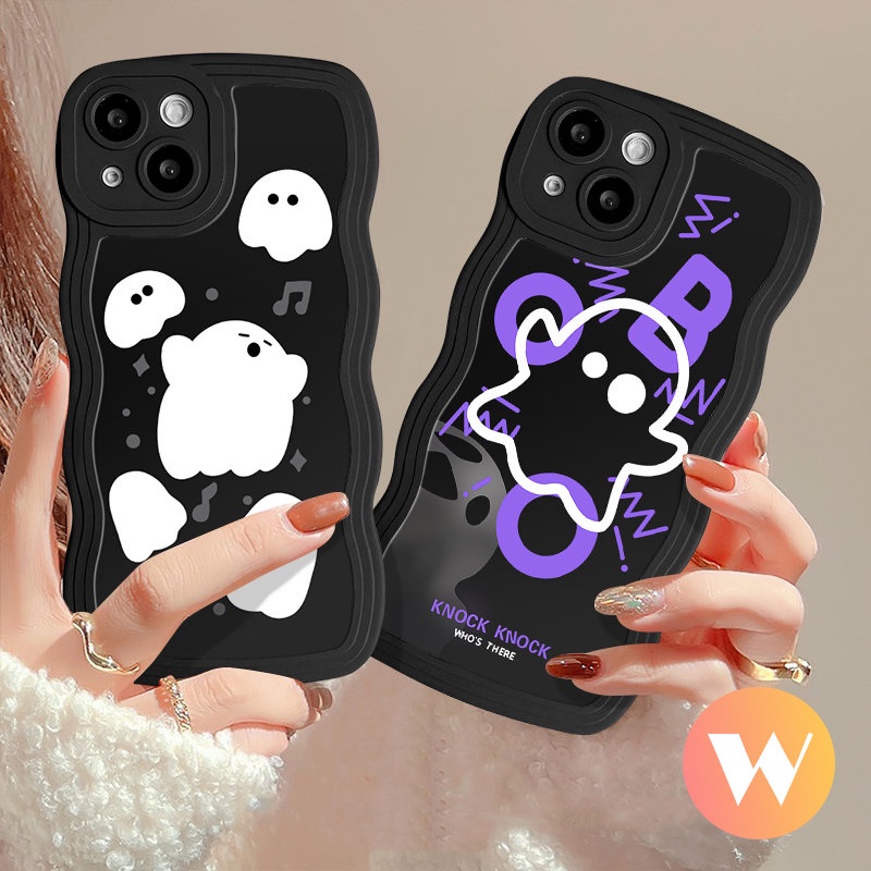 Casing Tepi Bergelombang Lembut Kompatibel Untuk iPhone 7Plus XR 6s 6 7 8 Plus 11 13 12 14 Pro Max X XS Max14 Plus SE 2020 Kartun Lucu Monster Kecil Hantu Lucu Penutup Belakang